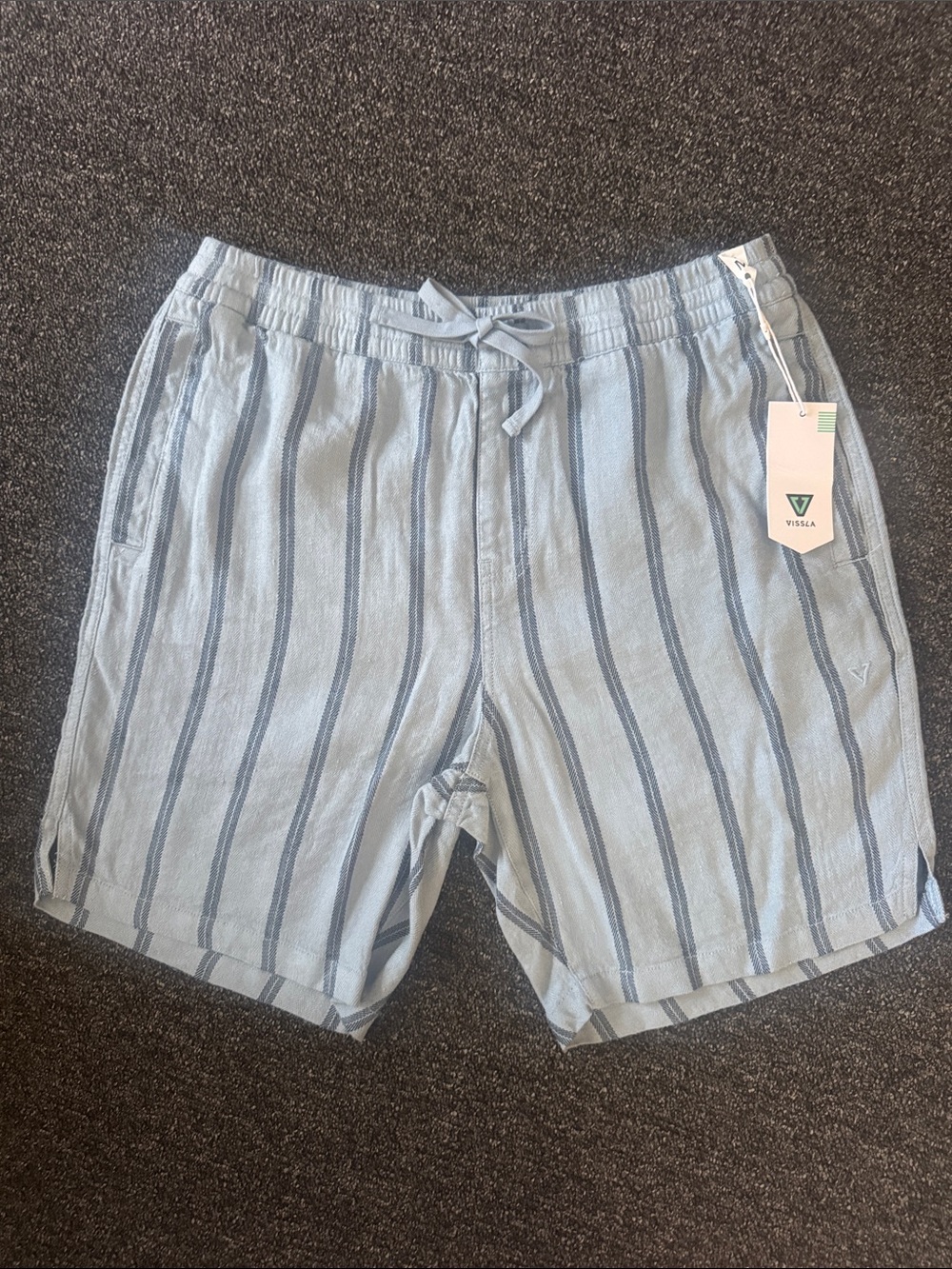 VISSLA Pale Blue Striped Drawstring Shorts